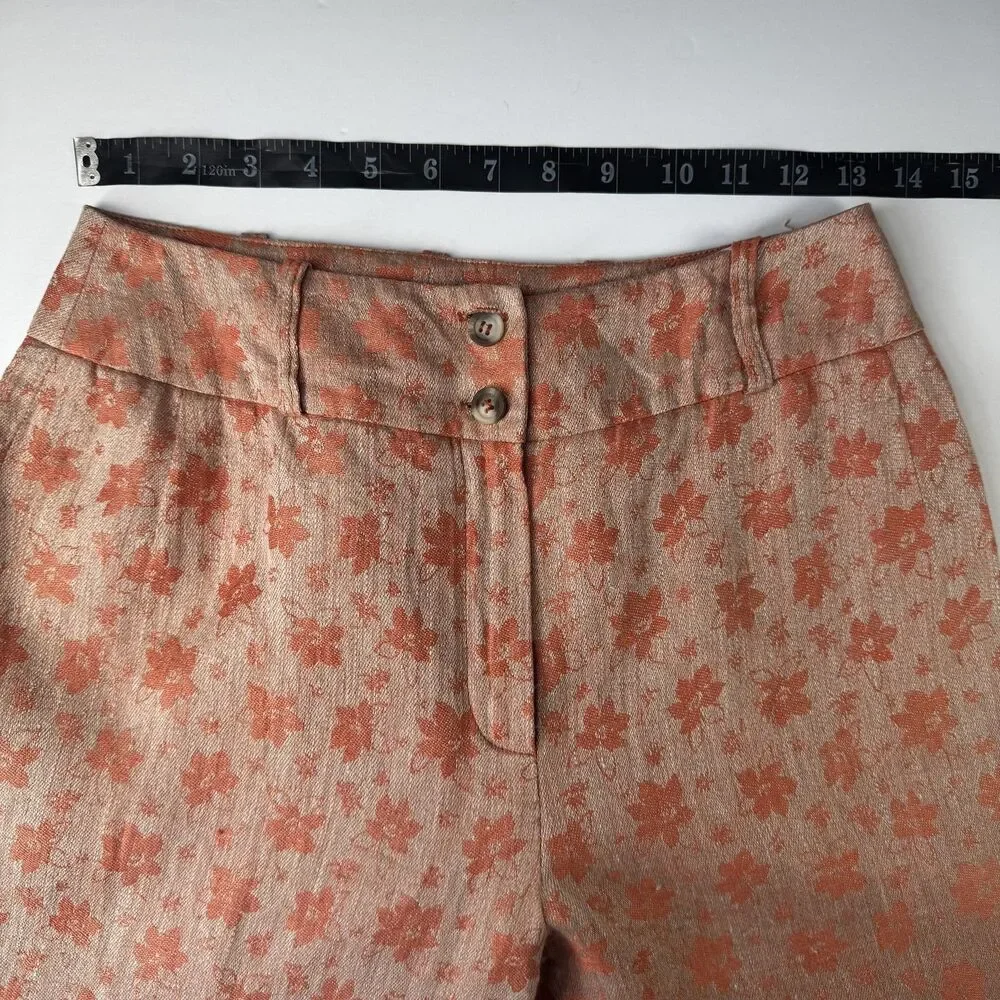 Benard Holtzman Shirt Pants Set Womens 8P Orange Floral Linen Petite‎ Lined Suit
